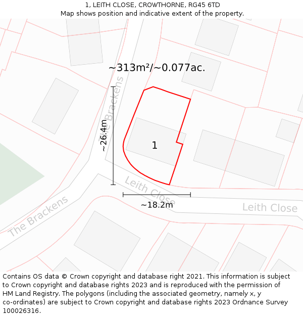 1, LEITH CLOSE, CROWTHORNE, RG45 6TD: Plot and title map