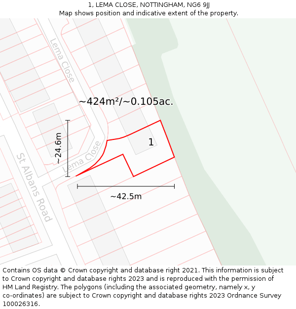 1, LEMA CLOSE, NOTTINGHAM, NG6 9JJ: Plot and title map