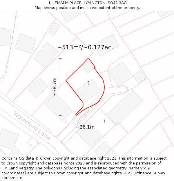 1, LEMANA PLACE, LYMINGTON, SO41 3AG: Plot and title map