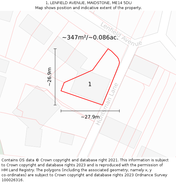 1, LENFIELD AVENUE, MAIDSTONE, ME14 5DU: Plot and title map