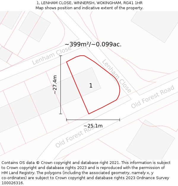 1, LENHAM CLOSE, WINNERSH, WOKINGHAM, RG41 1HR: Plot and title map