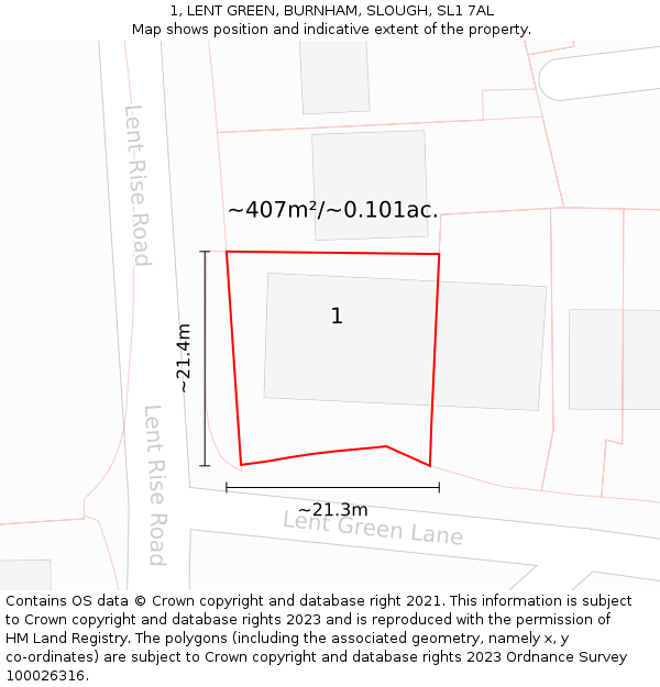 1, LENT GREEN, BURNHAM, SLOUGH, SL1 7AL: Plot and title map