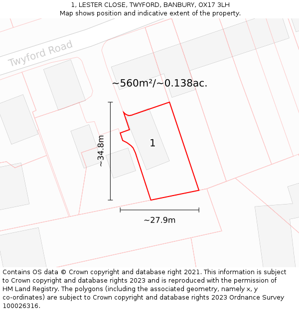 1, LESTER CLOSE, TWYFORD, BANBURY, OX17 3LH: Plot and title map