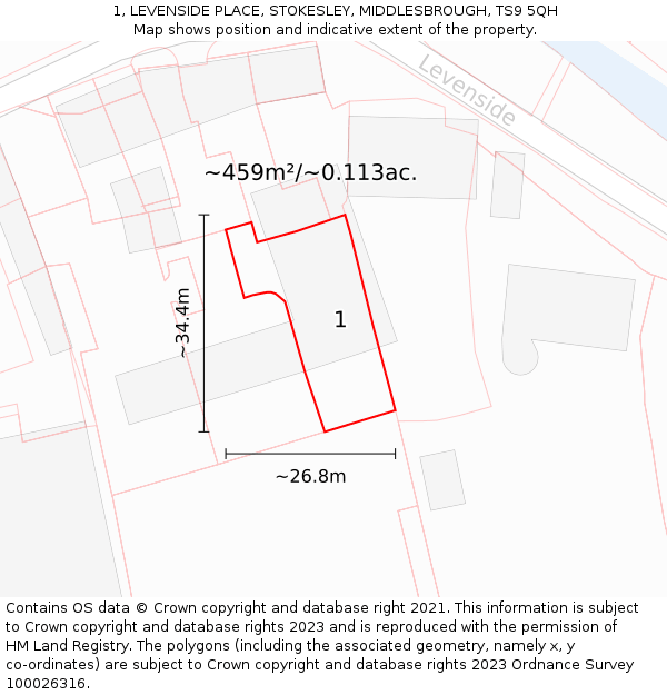 1, LEVENSIDE PLACE, STOKESLEY, MIDDLESBROUGH, TS9 5QH: Plot and title map