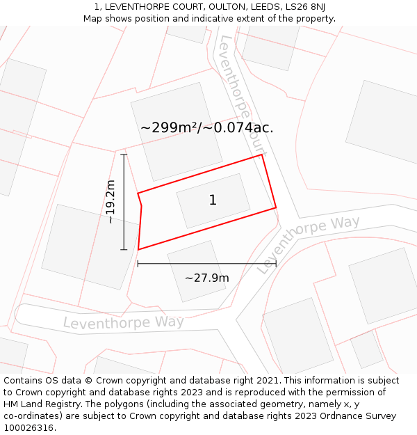 1, LEVENTHORPE COURT, OULTON, LEEDS, LS26 8NJ: Plot and title map