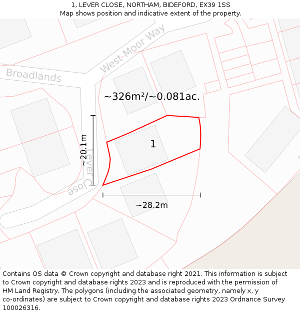 1, LEVER CLOSE, NORTHAM, BIDEFORD, EX39 1SS: Plot and title map