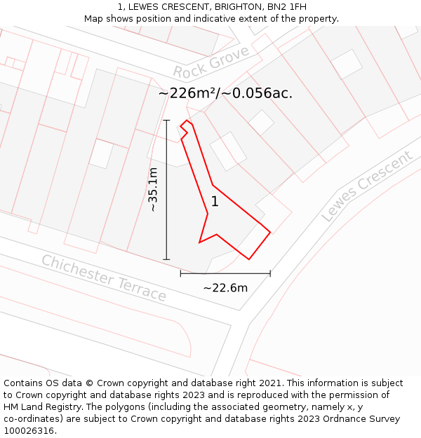 1, LEWES CRESCENT, BRIGHTON, BN2 1FH: Plot and title map