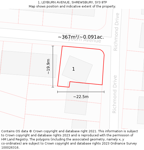 1, LEYBURN AVENUE, SHREWSBURY, SY3 8TP: Plot and title map