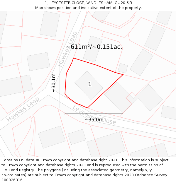 1, LEYCESTER CLOSE, WINDLESHAM, GU20 6JR: Plot and title map