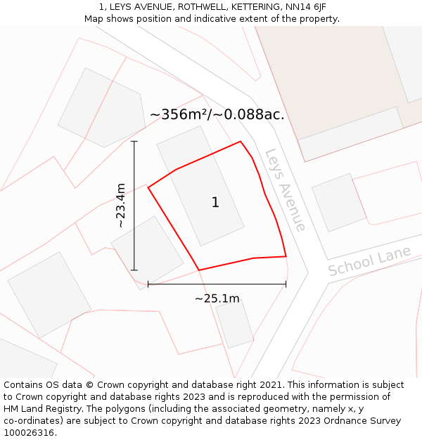 1, LEYS AVENUE, ROTHWELL, KETTERING, NN14 6JF: Plot and title map