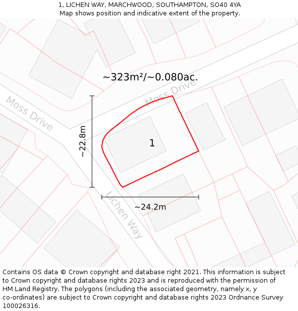 1, LICHEN WAY, MARCHWOOD, SOUTHAMPTON, SO40 4YA: Plot and title map