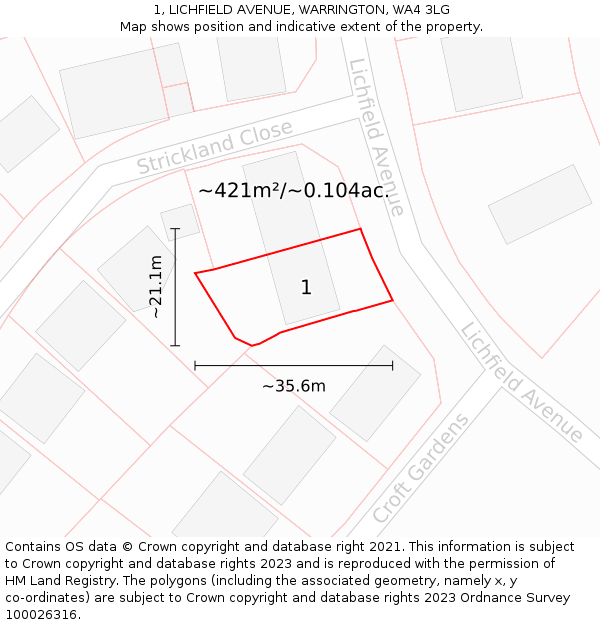 1, LICHFIELD AVENUE, WARRINGTON, WA4 3LG: Plot and title map