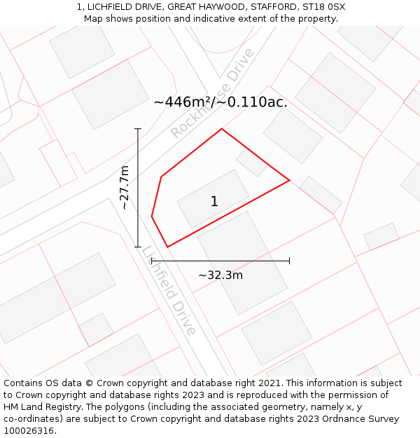 1, LICHFIELD DRIVE, GREAT HAYWOOD, STAFFORD, ST18 0SX: Plot and title map