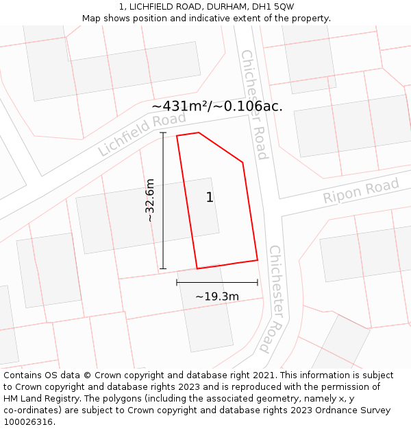 1, LICHFIELD ROAD, DURHAM, DH1 5QW: Plot and title map