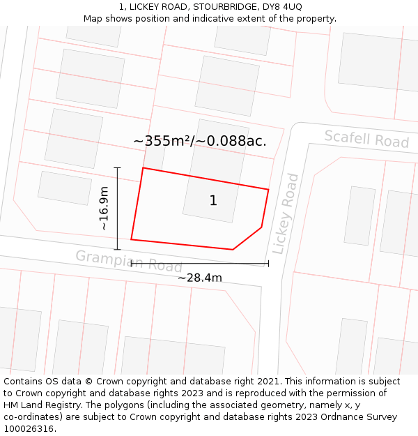 1, LICKEY ROAD, STOURBRIDGE, DY8 4UQ: Plot and title map