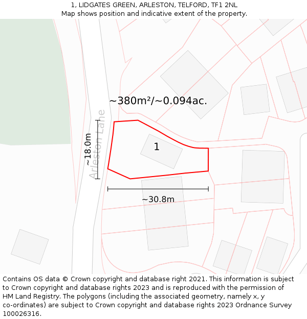 1, LIDGATES GREEN, ARLESTON, TELFORD, TF1 2NL: Plot and title map