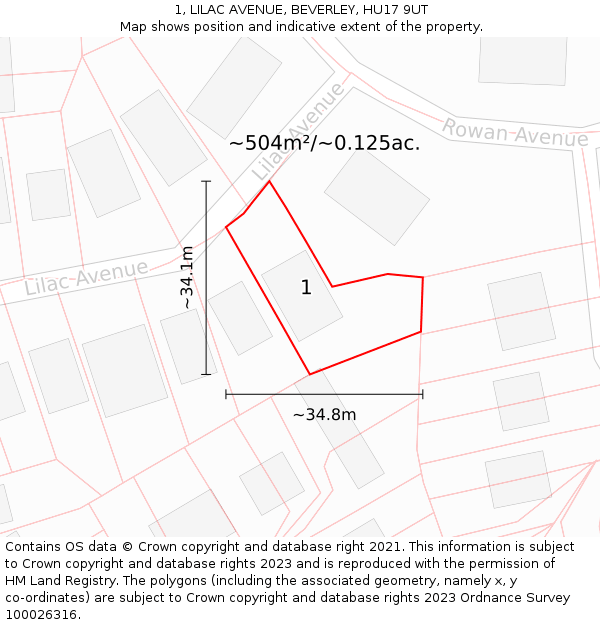 1, LILAC AVENUE, BEVERLEY, HU17 9UT: Plot and title map