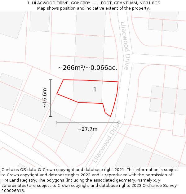 1, LILACWOOD DRIVE, GONERBY HILL FOOT, GRANTHAM, NG31 8GS: Plot and title map