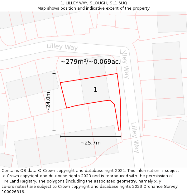 1, LILLEY WAY, SLOUGH, SL1 5UQ: Plot and title map