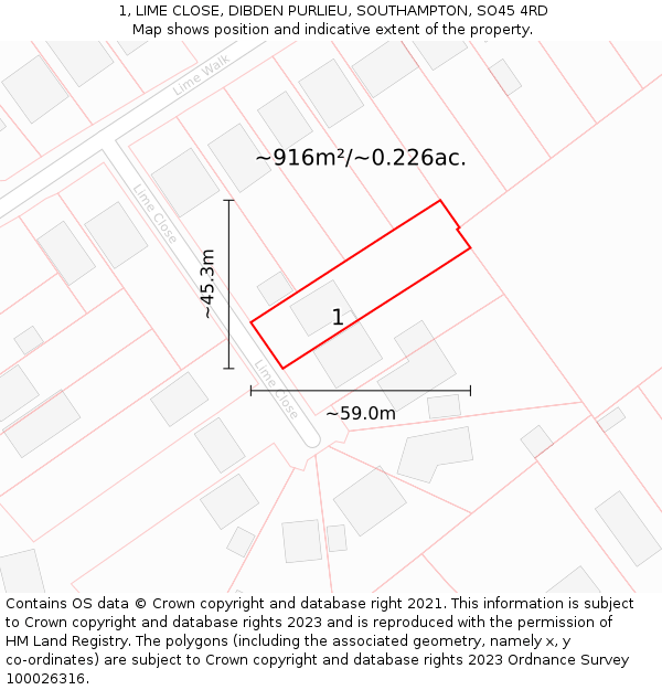 1, LIME CLOSE, DIBDEN PURLIEU, SOUTHAMPTON, SO45 4RD: Plot and title map