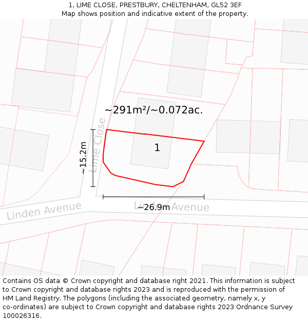 1, LIME CLOSE, PRESTBURY, CHELTENHAM, GL52 3EF: Plot and title map