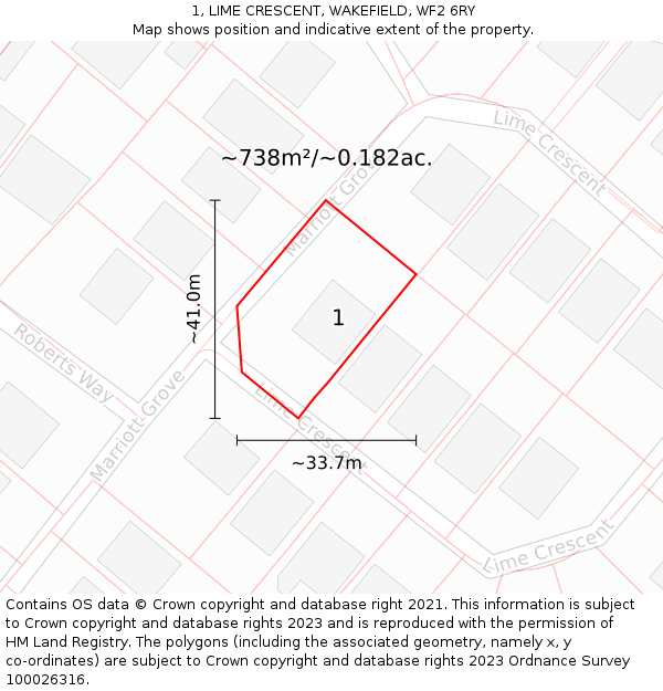 1, LIME CRESCENT, WAKEFIELD, WF2 6RY: Plot and title map