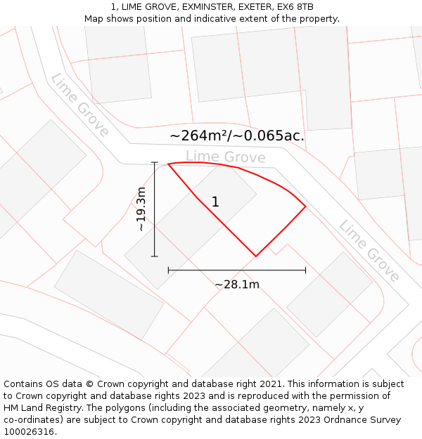 1, LIME GROVE, EXMINSTER, EXETER, EX6 8TB: Plot and title map