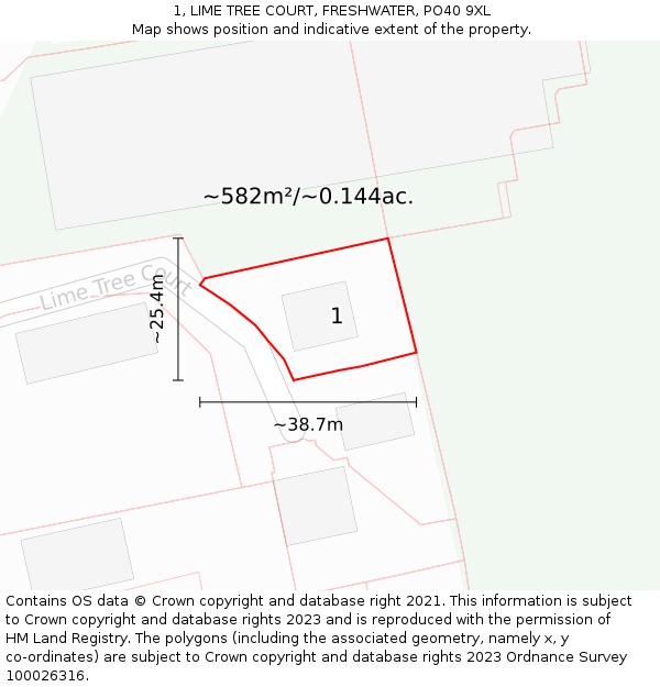 1, LIME TREE COURT, FRESHWATER, PO40 9XL: Plot and title map