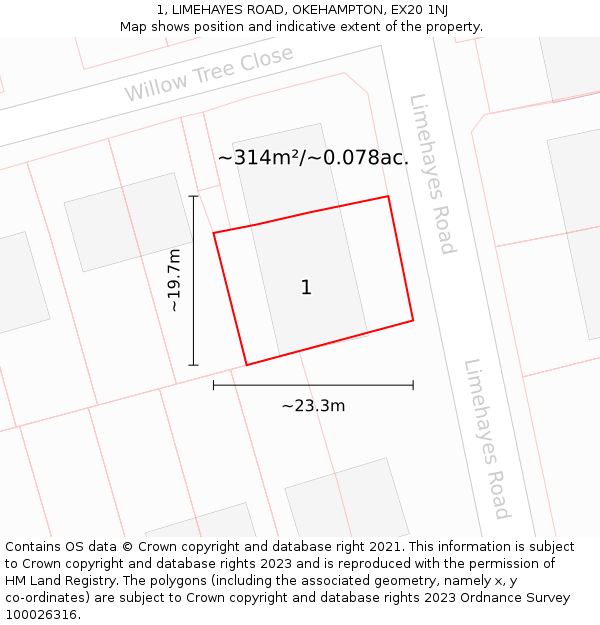 1, LIMEHAYES ROAD, OKEHAMPTON, EX20 1NJ: Plot and title map