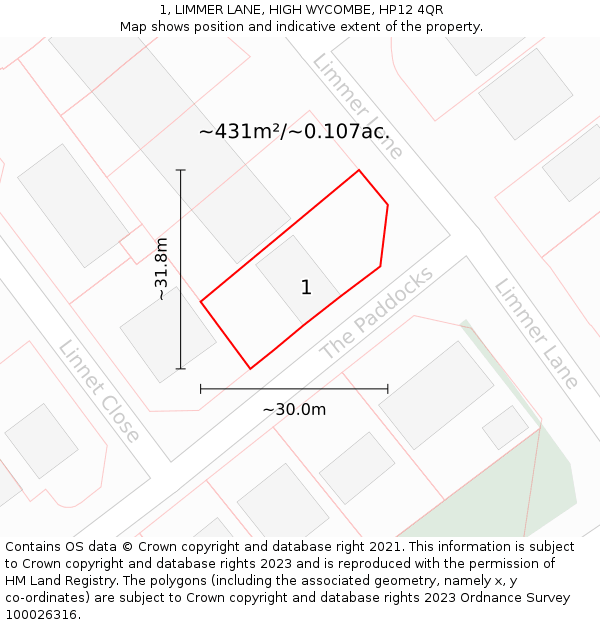 1, LIMMER LANE, HIGH WYCOMBE, HP12 4QR: Plot and title map