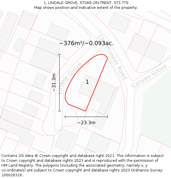 1, LINDALE GROVE, STOKE-ON-TRENT, ST3 7TS: Plot and title map