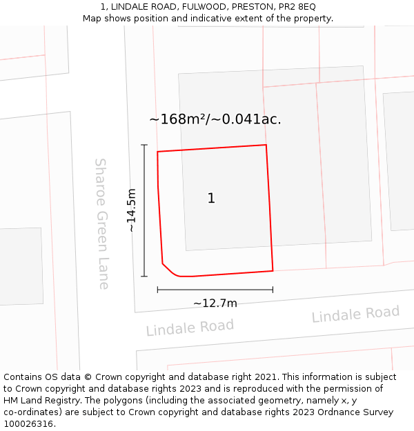 1, LINDALE ROAD, FULWOOD, PRESTON, PR2 8EQ: Plot and title map