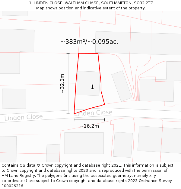 1, LINDEN CLOSE, WALTHAM CHASE, SOUTHAMPTON, SO32 2TZ: Plot and title map