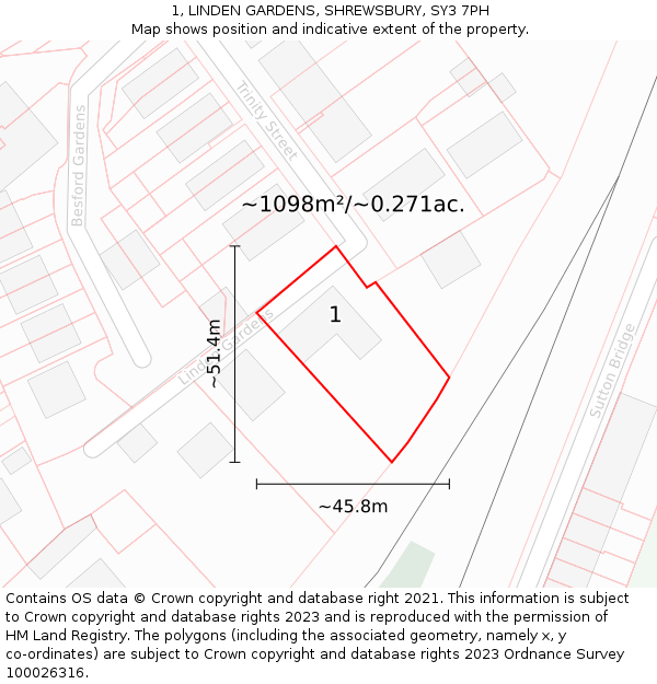 1, LINDEN GARDENS, SHREWSBURY, SY3 7PH: Plot and title map