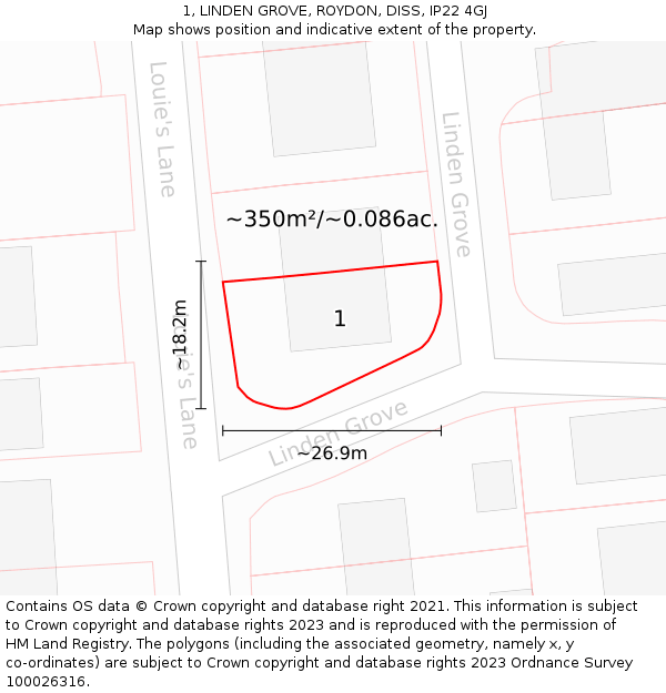 1, LINDEN GROVE, ROYDON, DISS, IP22 4GJ: Plot and title map