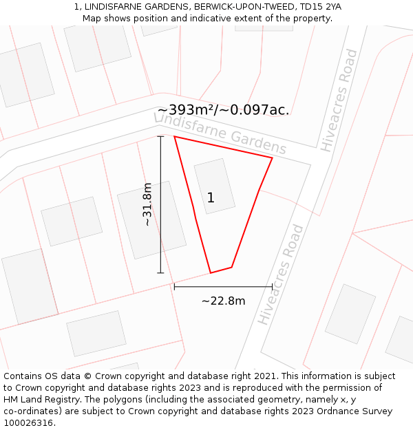 1, LINDISFARNE GARDENS, BERWICK-UPON-TWEED, TD15 2YA: Plot and title map