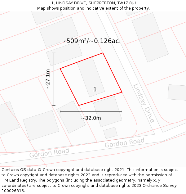 1, LINDSAY DRIVE, SHEPPERTON, TW17 8JU: Plot and title map
