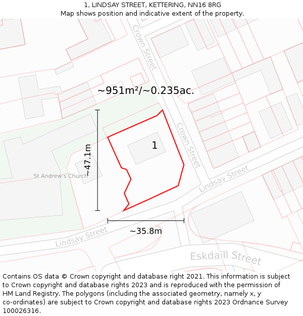 1, LINDSAY STREET, KETTERING, NN16 8RG: Plot and title map