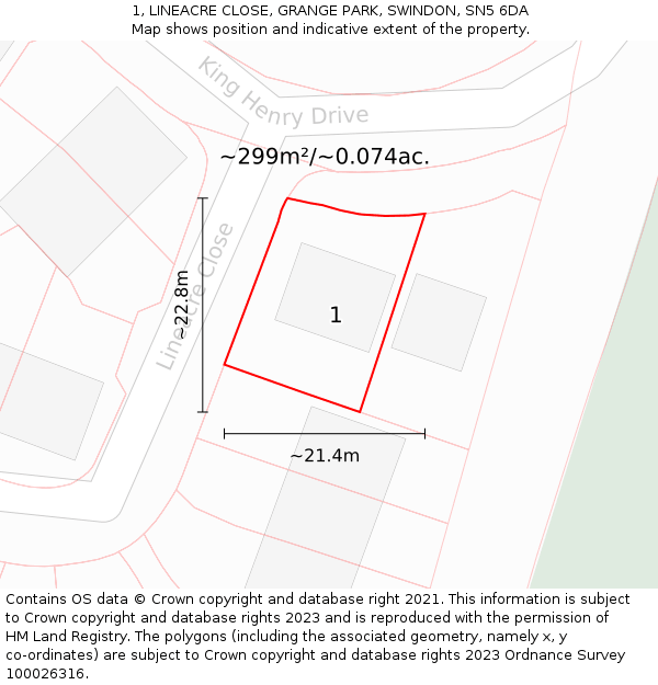 1, LINEACRE CLOSE, GRANGE PARK, SWINDON, SN5 6DA: Plot and title map