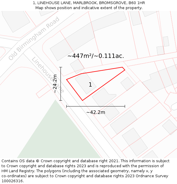 1, LINEHOUSE LANE, MARLBROOK, BROMSGROVE, B60 1HR: Plot and title map