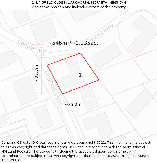 1, LINGFIELD CLOSE, WARKWORTH, MORPETH, NE65 0YN: Plot and title map