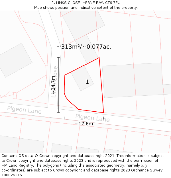 1, LINKS CLOSE, HERNE BAY, CT6 7EU: Plot and title map
