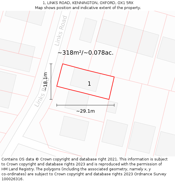 1, LINKS ROAD, KENNINGTON, OXFORD, OX1 5RX: Plot and title map