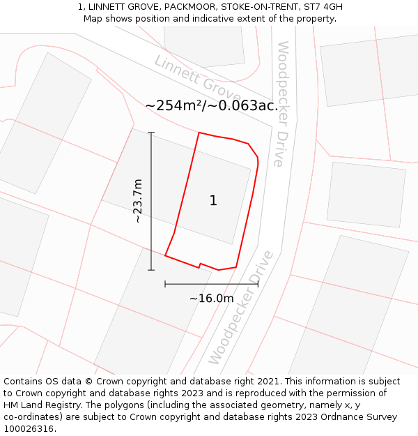 1, LINNETT GROVE, PACKMOOR, STOKE-ON-TRENT, ST7 4GH: Plot and title map