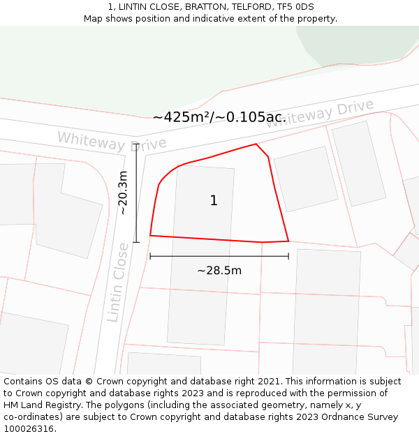 1, LINTIN CLOSE, BRATTON, TELFORD, TF5 0DS: Plot and title map