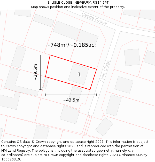 1, LISLE CLOSE, NEWBURY, RG14 1PT: Plot and title map