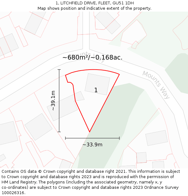 1, LITCHFIELD DRIVE, FLEET, GU51 1DH: Plot and title map