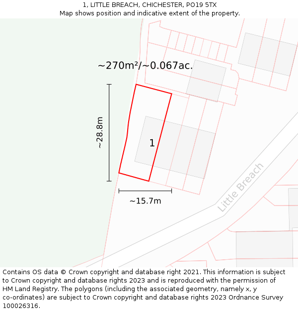 1, LITTLE BREACH, CHICHESTER, PO19 5TX: Plot and title map