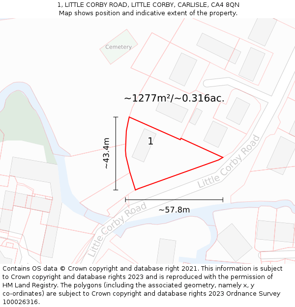 1, LITTLE CORBY ROAD, LITTLE CORBY, CARLISLE, CA4 8QN: Plot and title map