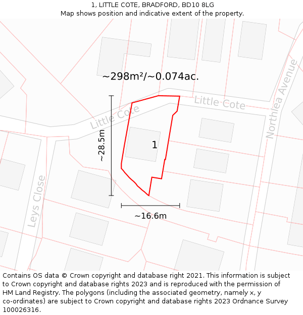 1, LITTLE COTE, BRADFORD, BD10 8LG: Plot and title map